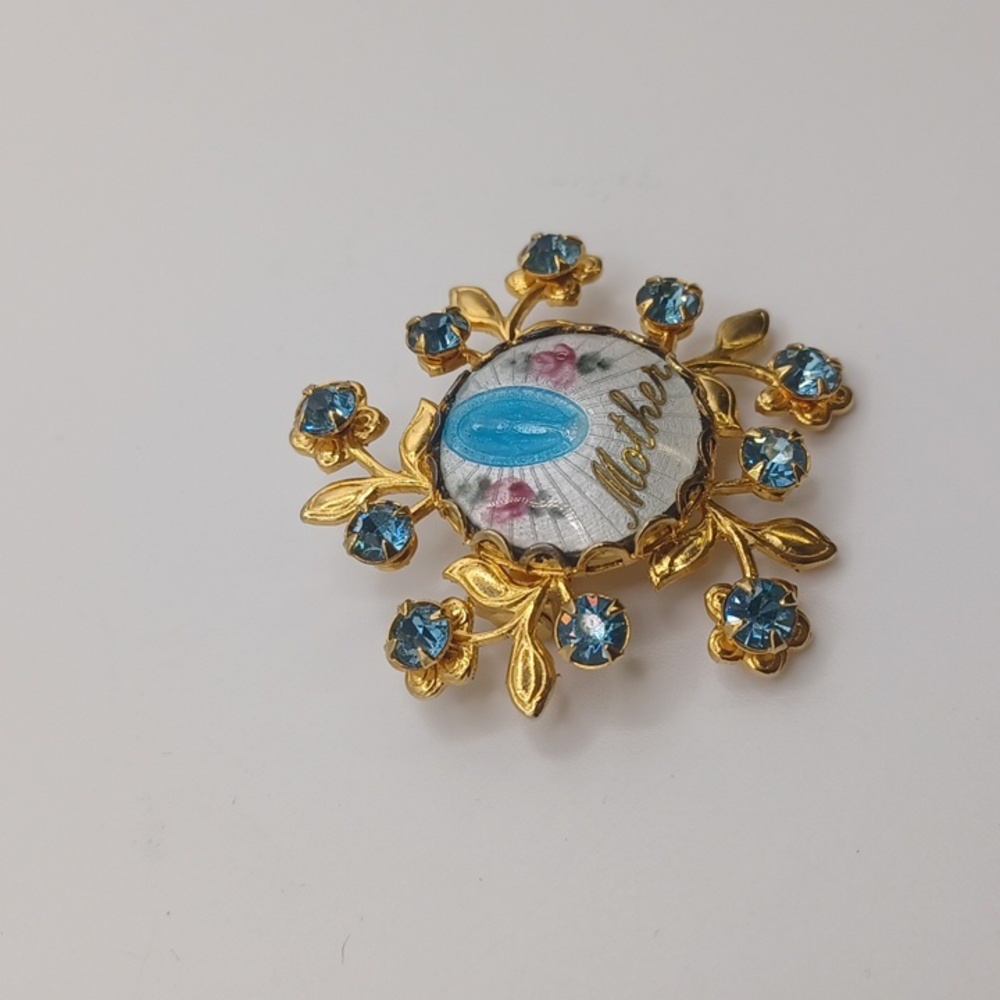 Vintage Guilloche Mother Mary Gold tone Brooch - Picture 5 of 5